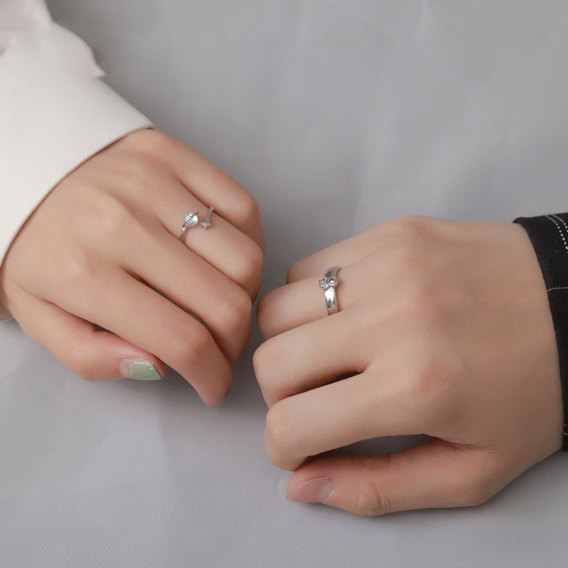Male And Female Astronauts Silver Plated Rings