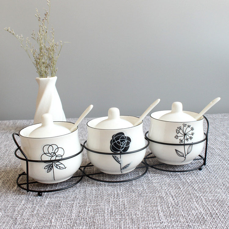 Household Kitchen Utensils Seasoning Storage Box Seasoning Box Ceramic European Style