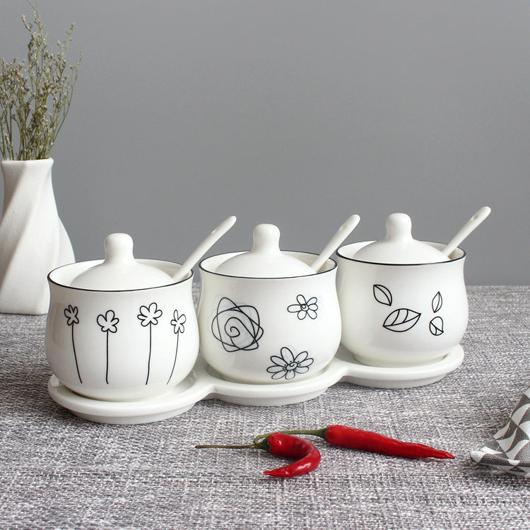 Household Kitchen Utensils Seasoning Storage Box Seasoning Box Ceramic European Style