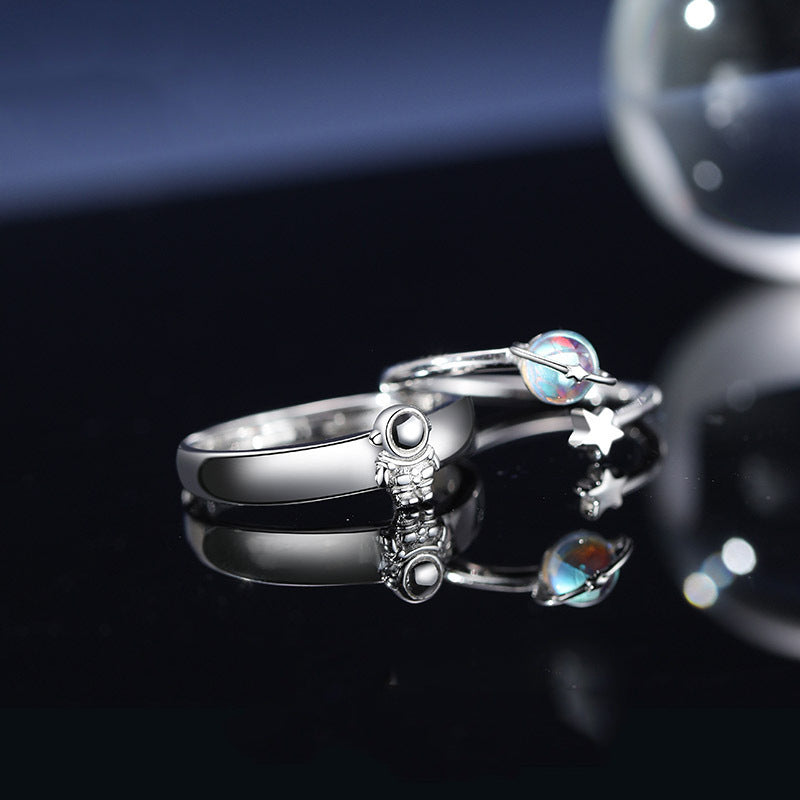 Male And Female Astronauts Silver Plated Rings